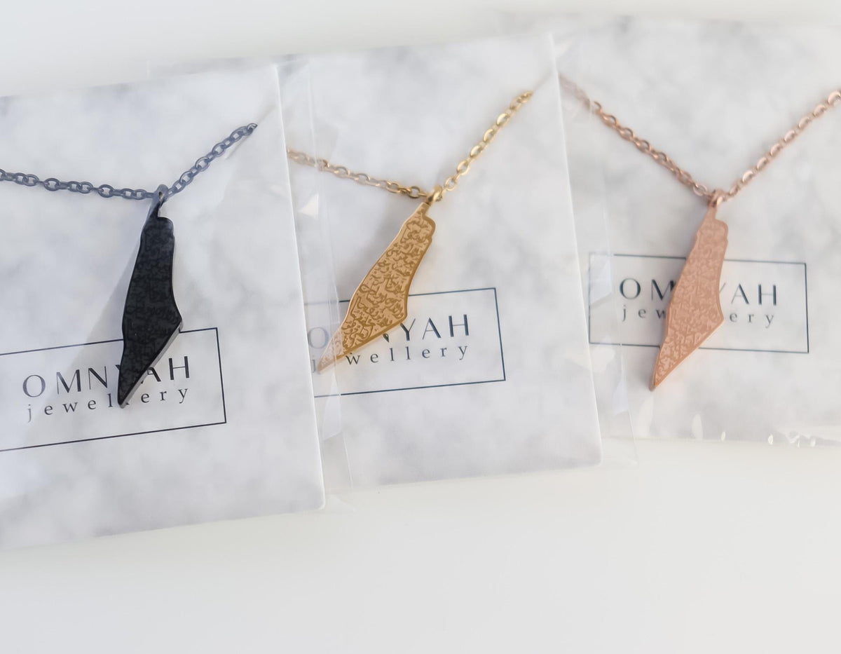 Palestine Necklace | Palestine Map Necklace with Arabic Calligraphy | Country Pride Necklace | Eid Gift