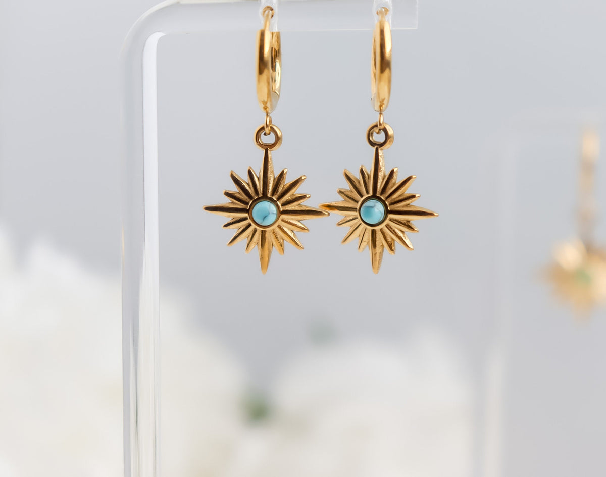 SunShine Earring I Turquoise Sun Earring | SunBurst earring I Celestial Jewelry | Bridesmaid Gifts | Gold Earring | Minimalist Earring