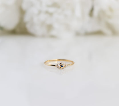 Evil Eye Ring | Sterling Silver Ring | Studded Evil Eye Ring | Crystal Evil Eye | Protective Ring | Minimalist Ring | Bridal Shower