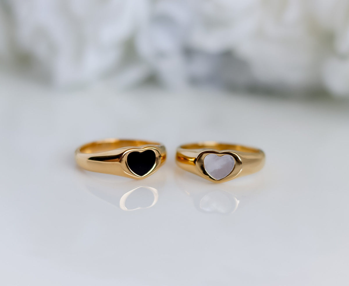 Heart Onyx Ring | Pearl Band | Heart Ring | Statement Ring | Seashell Ring | Pearl Ring | Bridesmaid I Minimalist Ring | Ring For women