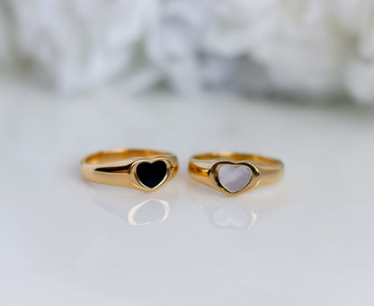 Heart Onyx Ring | Pearl Band | Heart Ring | Statement Ring | Seashell Ring | Pearl Ring | Bridesmaid I Minimalist Ring | Ring For women