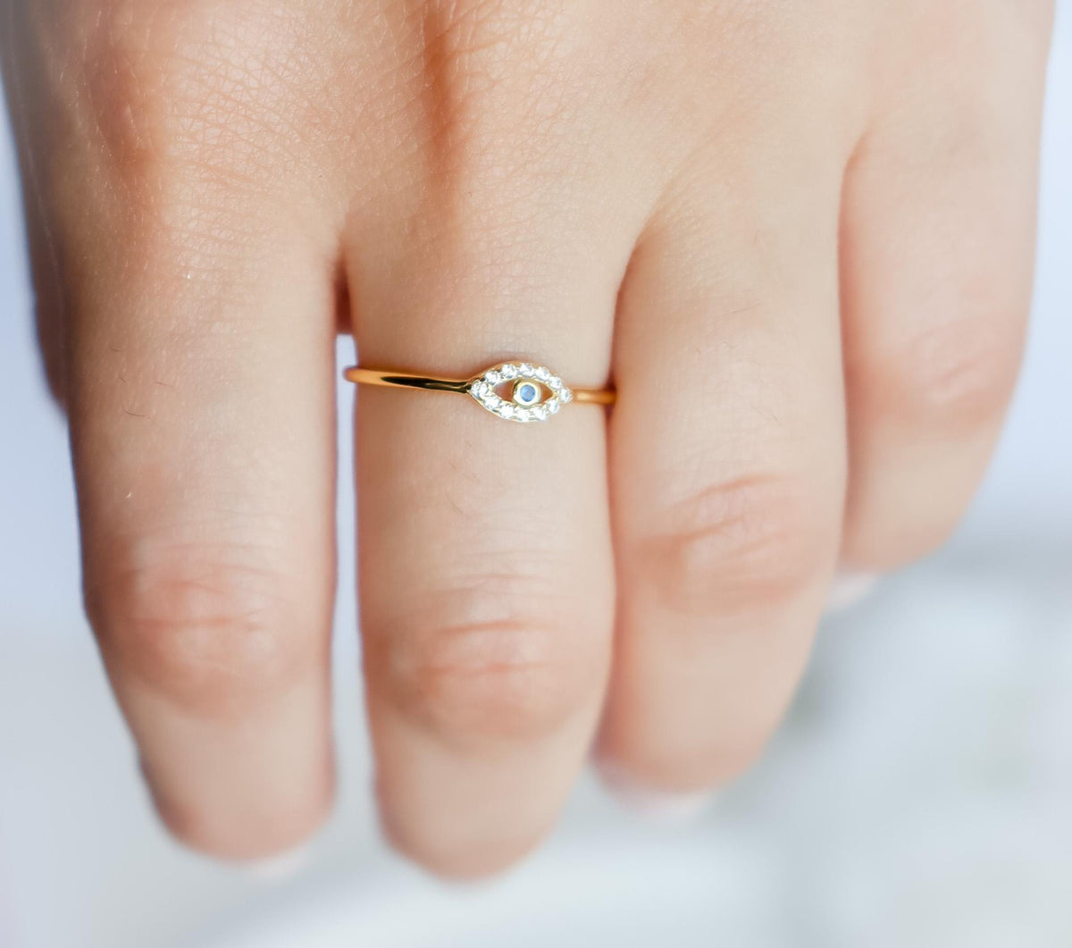 Evil Eye Ring | Sterling Silver Ring | Studded Evil Eye Ring | Crystal Evil Eye | Protective Ring | Minimalist Ring | Bridal Shower