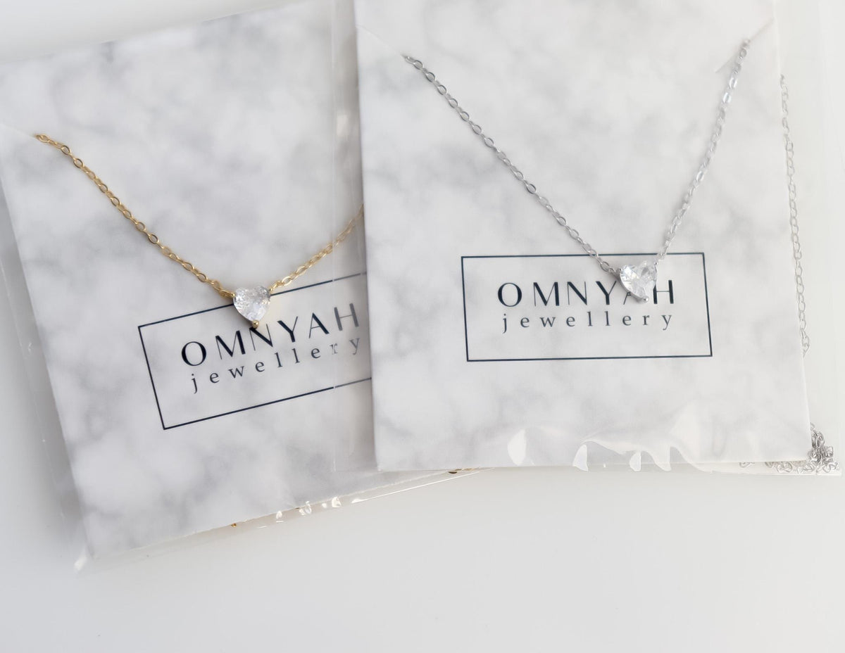 Crystal Heart Necklace | Zircon Sterling Silver Necklace | Statement Heart Pendant | Delicate Layering | Minimalist Wedding Jewelry