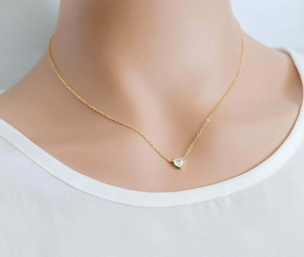 Crystal Heart Necklace | Zircon Sterling Silver Necklace | Statement Heart Pendant | Delicate Layering | Minimalist Wedding Jewelry