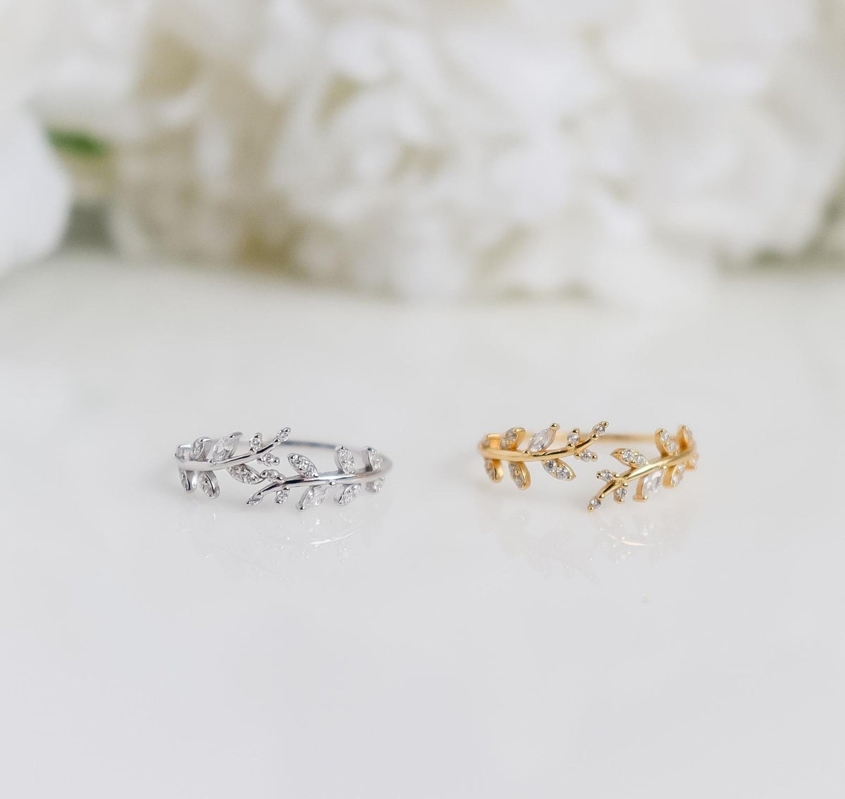 Leaf Ring | Crystal Leaf Ring | Sterling Silver | Resizable Simple Ring | Minimalist Ring | Bridesmaid Gifts I Minimalist Ring for Stacking