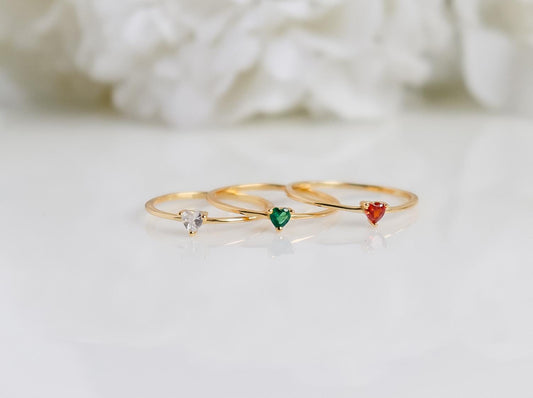 Heart Crystal Ring | Sterling Silver | Studded Ring | Gem Stone Ring | Zircon Ring | Thin Gold Minimalist Ring for Stacking | Ring For women