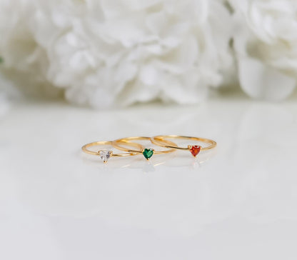 Heart Crystal Ring | Sterling Silver | Studded Ring | Gem Stone Ring | Zircon Ring | Thin Gold Minimalist Ring for Stacking | Ring For women