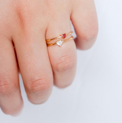 Heart Crystal Ring | Sterling Silver | Studded Ring | Gem Stone Ring | Zircon Ring | Thin Gold Minimalist Ring for Stacking | Ring For women