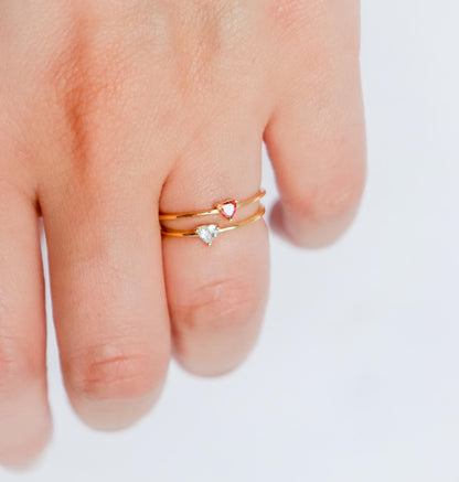 Heart Crystal Ring | Sterling Silver | Studded Ring | Gem Stone Ring | Zircon Ring | Thin Gold Minimalist Ring for Stacking | Ring For women