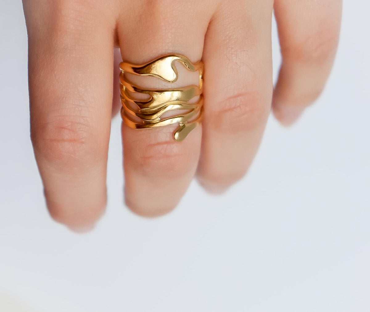 Chunky Wavy Ring | Resizable Simple Ring | Twisted Ring | Boho Ring | Bridesmaid Gifts I Gold Minimalist Ring for Stacking I Ring For women