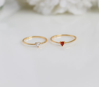 Heart Crystal Ring | Sterling Silver | Studded Ring | Gem Stone Ring | Zircon Ring | Thin Gold Minimalist Ring for Stacking | Ring For women