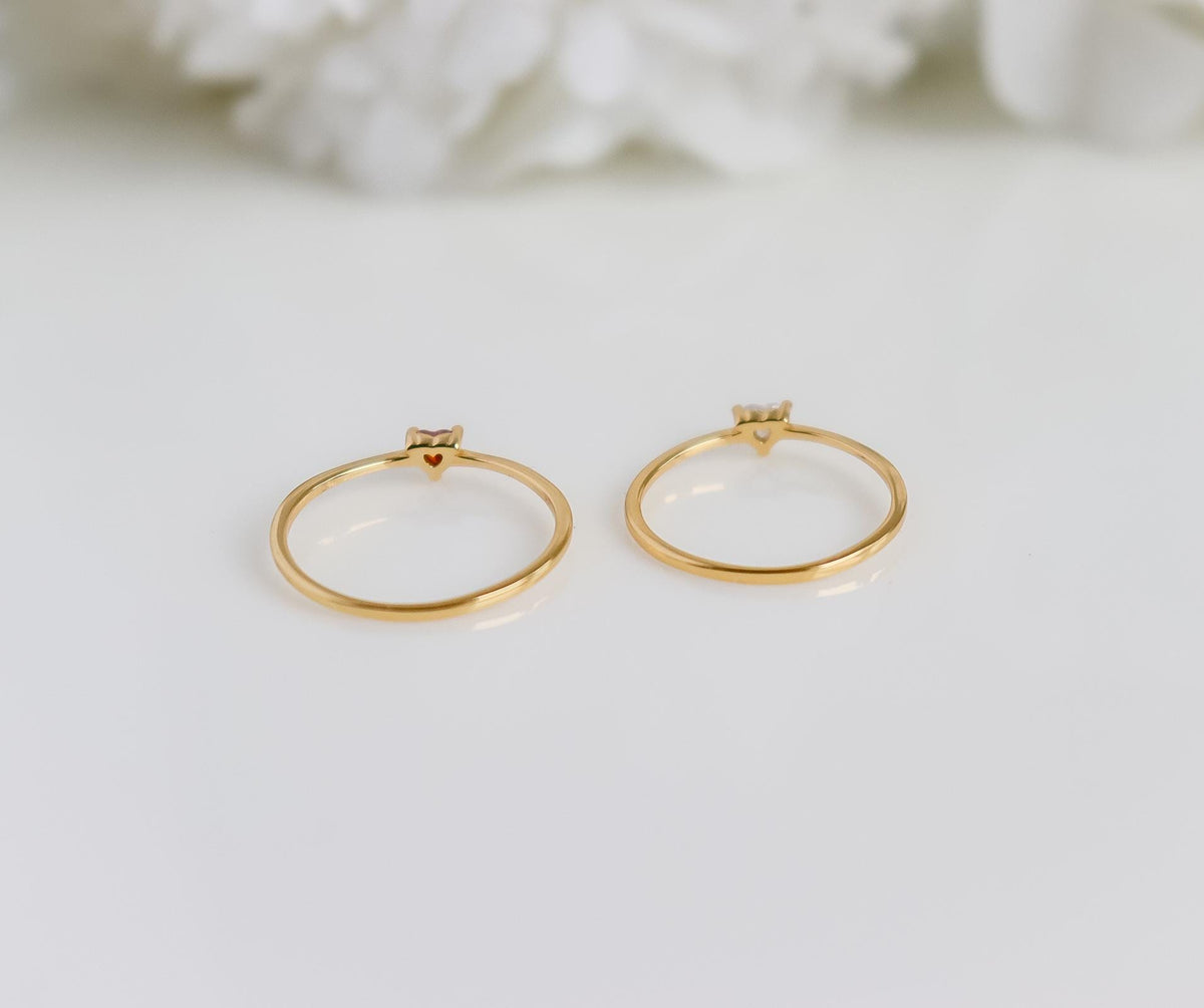 Heart Crystal Ring | Sterling Silver | Studded Ring | Gem Stone Ring | Zircon Ring | Thin Gold Minimalist Ring for Stacking | Ring For women