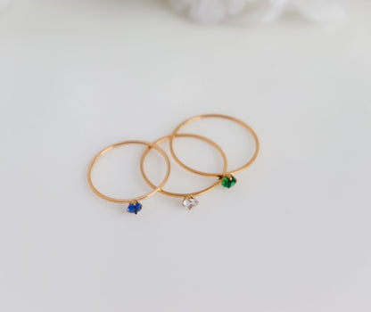 Round Crystal Ring | Studded Ring | Gem Stone Ring | Zircon Ring | Thin Gold Minimalist Ring for Stacking | Ring For women | Christmas Gift