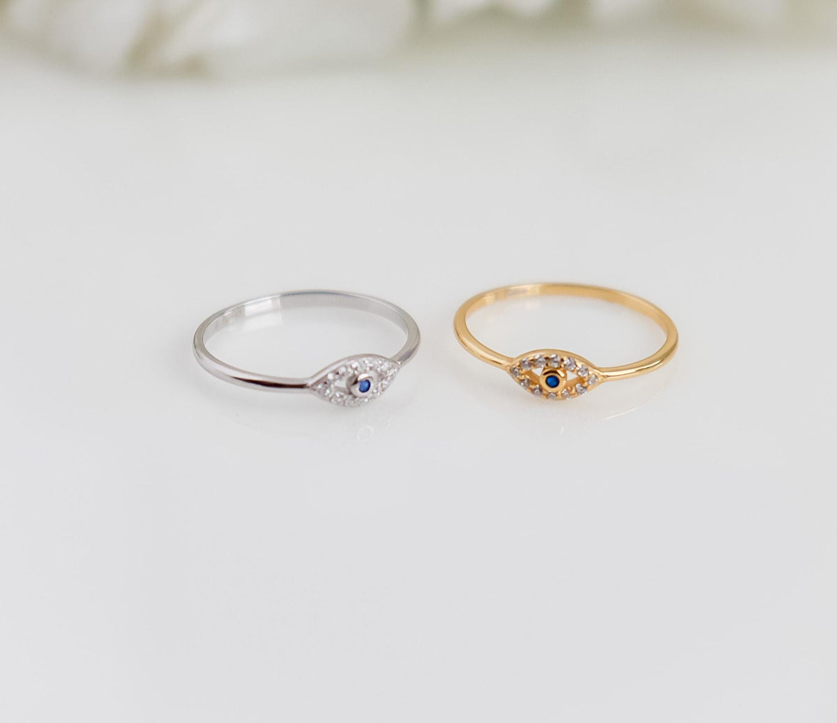 Evil Eye Ring | Sterling Silver Ring | Studded Evil Eye Ring | Crystal Evil Eye | Protective Ring | Minimalist Ring | Bridal Shower