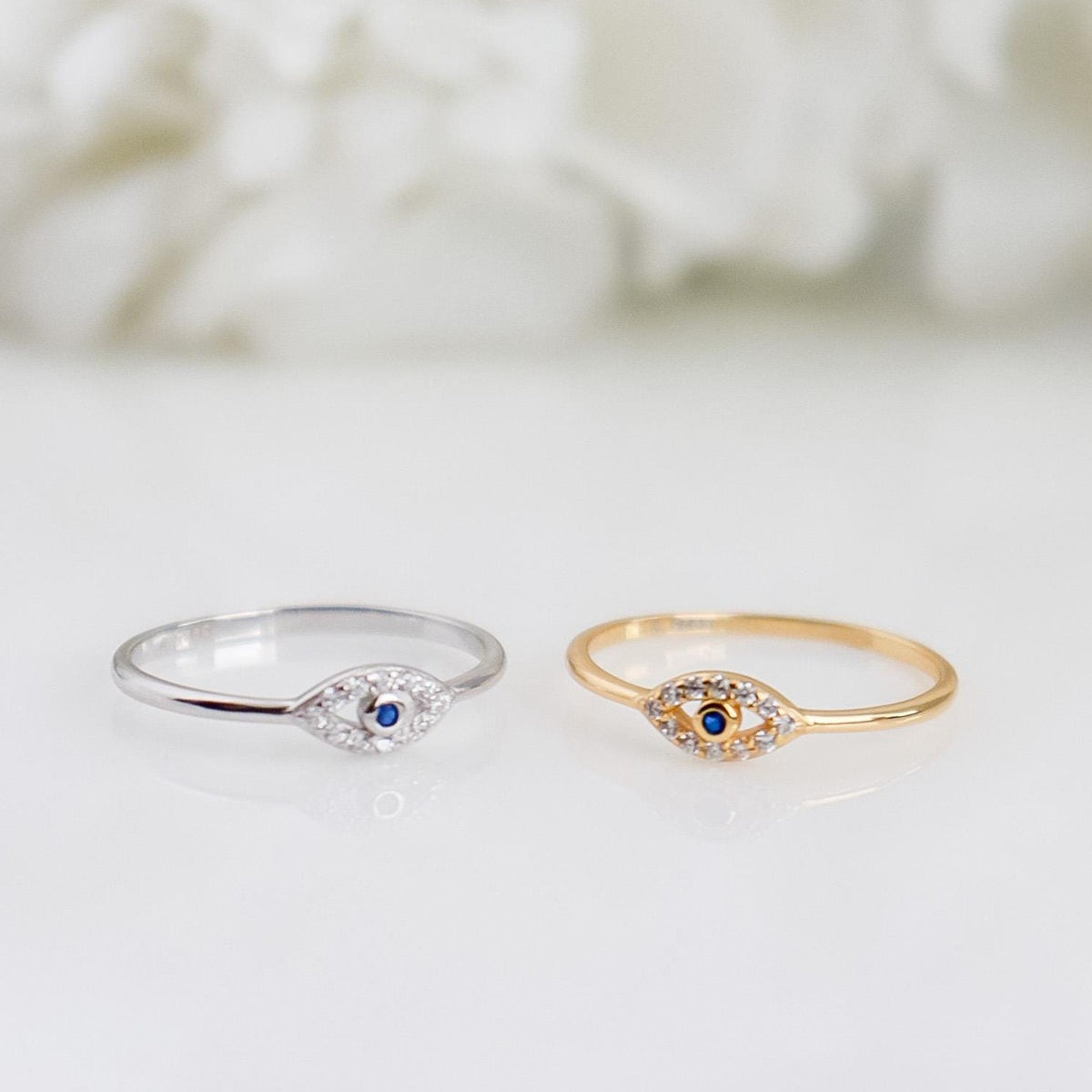 Evil Eye Ring | Sterling Silver Ring | Studded Evil Eye Ring | Crystal Evil Eye | Protective Ring | Minimalist Ring | Bridal Shower