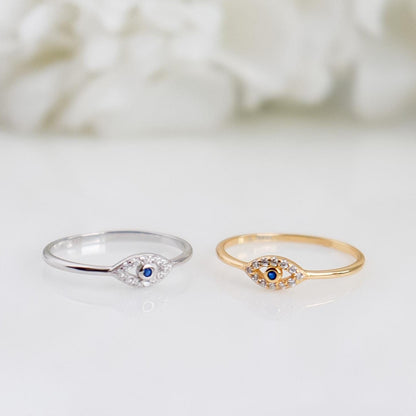 Evil Eye Ring | Sterling Silver Ring | Studded Evil Eye Ring | Crystal Evil Eye | Protective Ring | Minimalist Ring | Bridal Shower