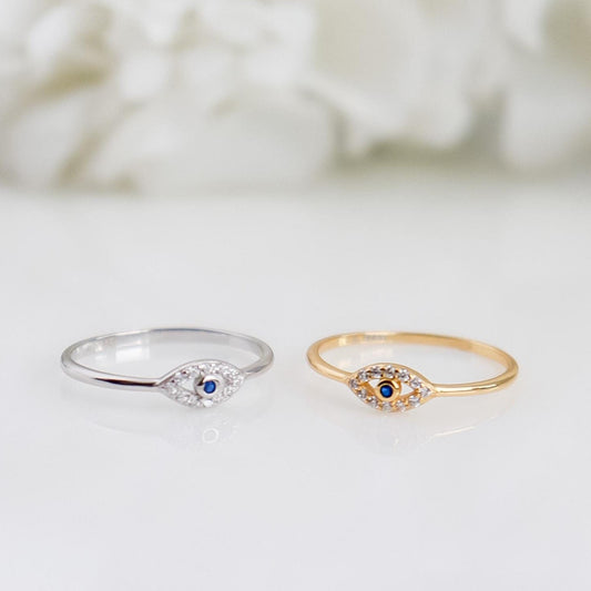 Evil Eye Ring | Sterling Silver Ring | Studded Evil Eye Ring | Crystal Evil Eye | Protective Ring | Minimalist Ring | Bridal Shower