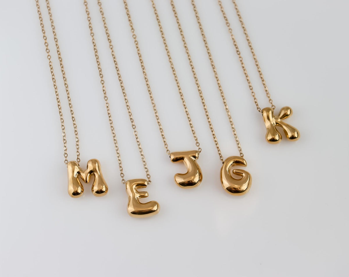 Bubble Letter Necklace | Bubble Initial Letter | Alphabet Letter Pendant | Balloon Letter Custom Jewelry | Name Initial Necklace