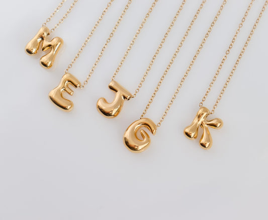 Bubble Letter Necklace | Bubble Initial Letter | Alphabet Letter Pendant | Balloon Letter Custom Jewelry | Name Initial Necklace