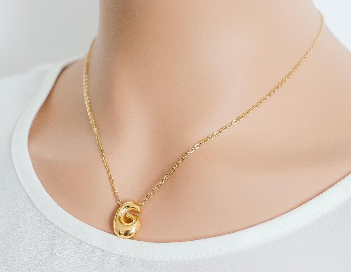 Bubble Letter Necklace | Bubble Initial Letter | Alphabet Letter Pendant | Balloon Letter Custom Jewelry | Name Initial Necklace