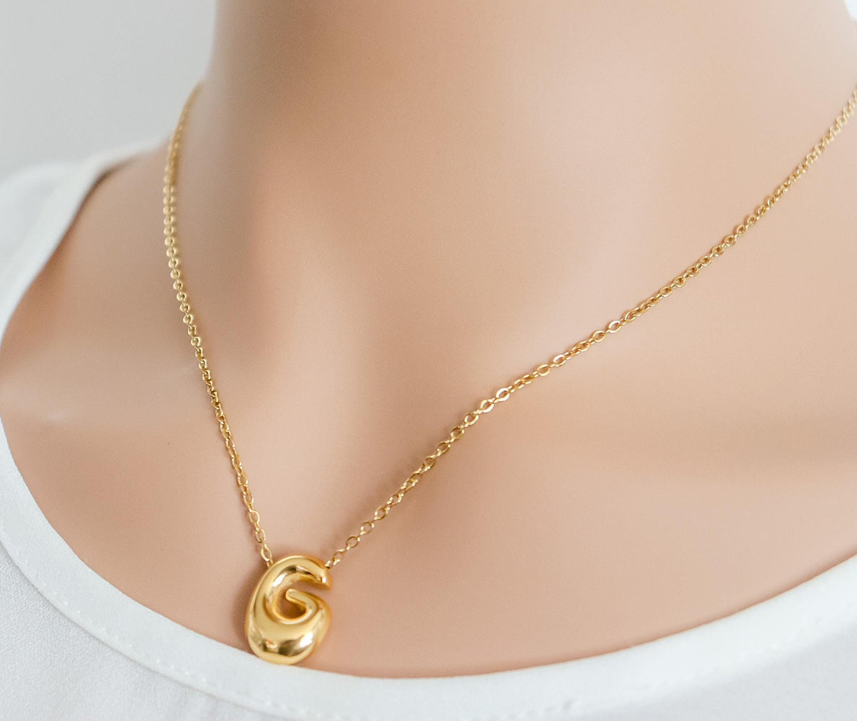 Bubble Letter Necklace | Bubble Initial Letter | Alphabet Letter Pendant | Balloon Letter Custom Jewelry | Name Initial Necklace