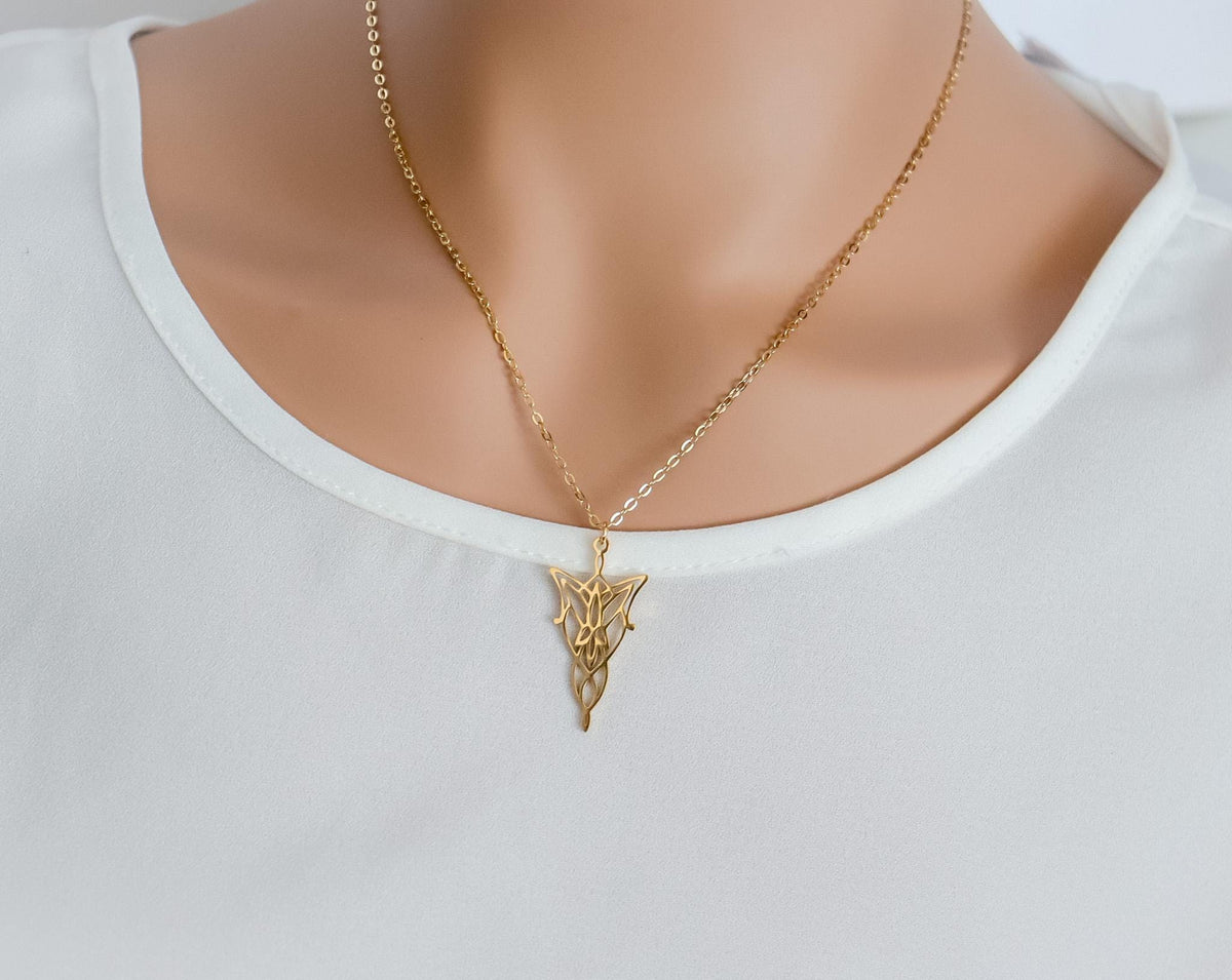 Arwen Eflique Evenstar Lotr Minimalist Necklace | Fair Tale Princess Pendant with Thiny Chain | Gift For Elvis Queen Lover Jewelry