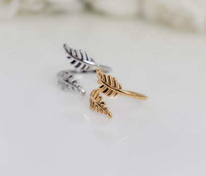 Leaf Ring | Feather Ring | Gold Ring | Leaf Signet Ring | Stackable Ring | Resizable Ring | Gift for Her | Ring For Her | Christmas Gift