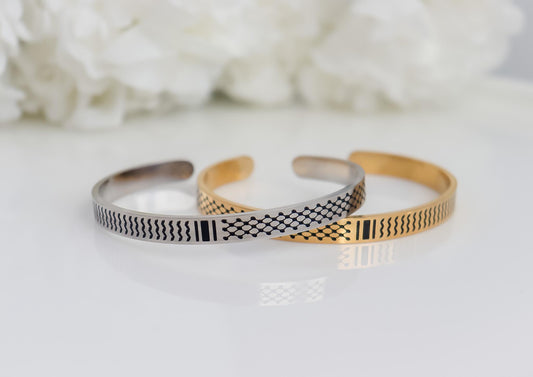 keffiyeh Bangel | Palestine Cuff | Palestine Scarf Cuff | Palestine Map Bangel with Keffiyeh | Country Pride Jewelry | Eid Gift