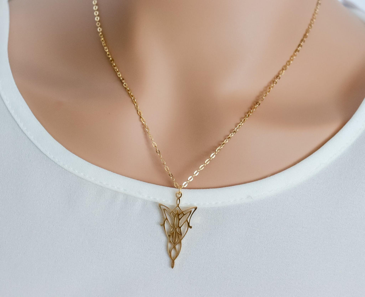 Arwen Eflique Evenstar Lotr Minimalist Necklace | Fair Tale Princess Pendant with Thiny Chain | Gift For Elvis Queen Lover Jewelry