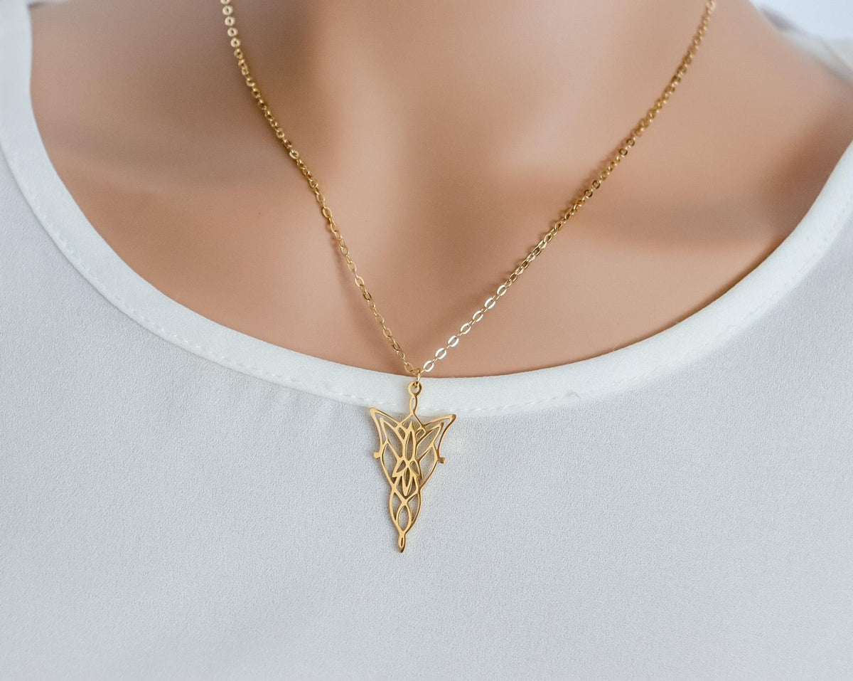 Arwen Eflique Evenstar Lotr Minimalist Necklace | Fair Tale Princess Pendant with Thiny Chain | Gift For Elvis Queen Lover Jewelry