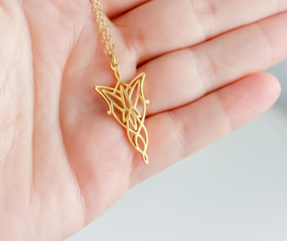 Arwen Eflique Evenstar Lotr Minimalist Necklace | Fair Tale Princess Pendant with Thiny Chain | Gift For Elvis Queen Lover Jewelry