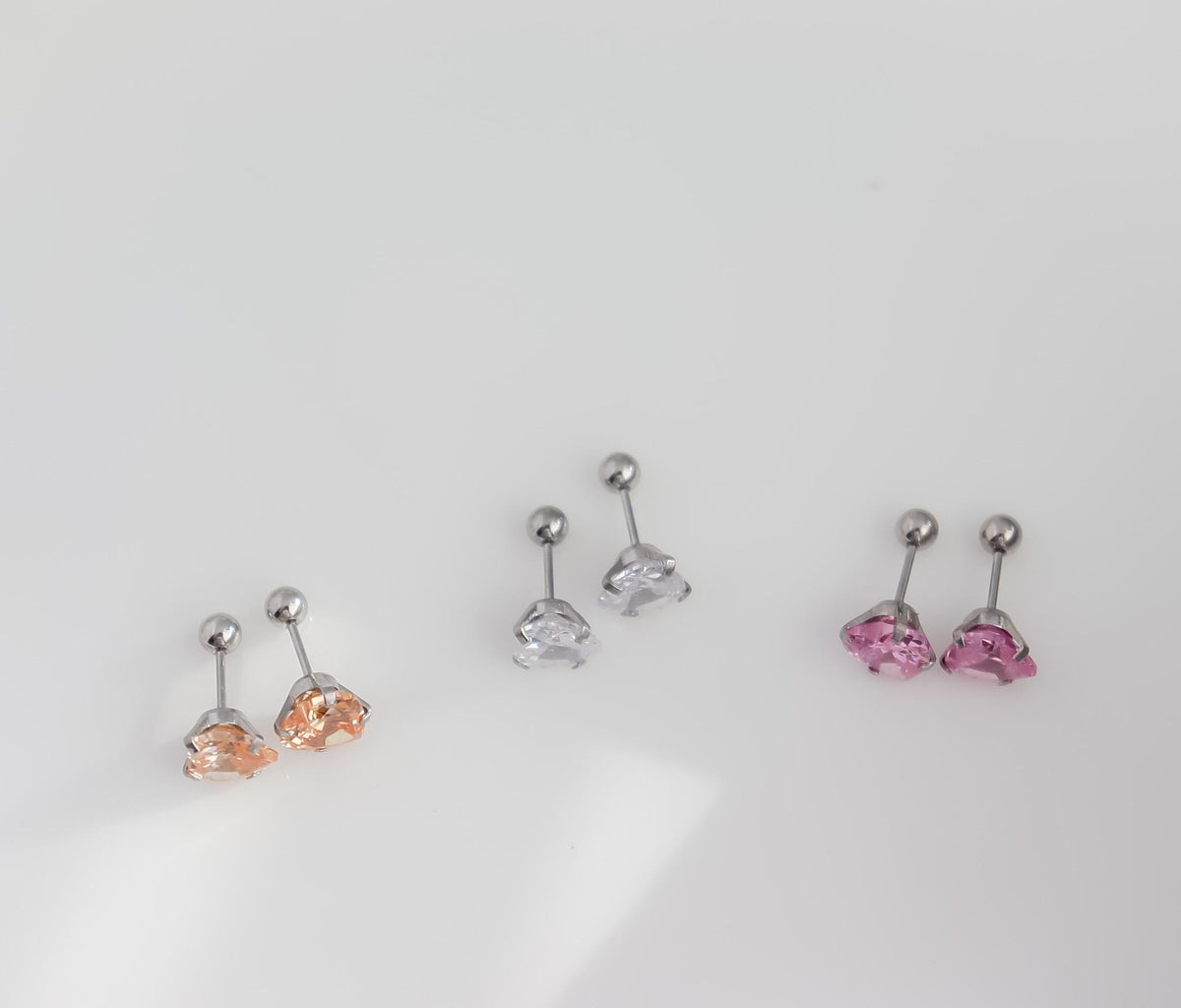 Heart-Shaped Cubic Zirconia Stud Earrings In White, Amethyst, Pink, Garnet | Stud With Gem Stone in Gold | Crystal Earring | Earring For Her