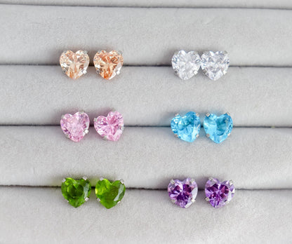 Heart-Shaped Cubic Zirconia Stud Earrings In White, Amethyst, Pink, Garnet | Stud With Gem Stone in Gold | Crystal Earring | Earring For Her