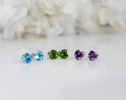 Heart-Shaped Cubic Zirconia Stud Earrings In White, Amethyst, Pink, Garnet | Stud With Gem Stone in Gold | Crystal Earring | Earring For Her
