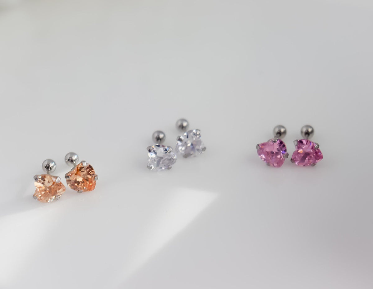 Heart-Shaped Cubic Zirconia Stud Earrings In White, Amethyst, Pink, Garnet | Stud With Gem Stone in Gold | Crystal Earring | Earring For Her