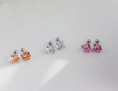 Heart-Shaped Cubic Zirconia Stud Earrings In White, Amethyst, Pink, Garnet | Stud With Gem Stone in Gold | Crystal Earring | Earring For Her