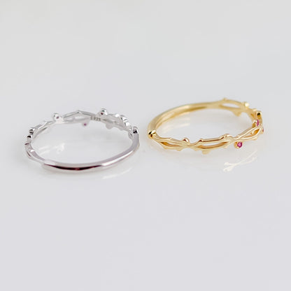 Twisted Sterling Silver Ring | Studded Ring | Branch Leaf Ring | Stackable Ring | Resizable Minimalist Ring | Ring For Women