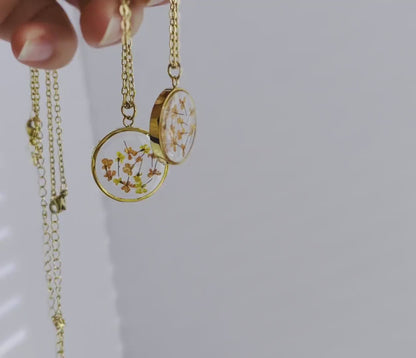 Mini Pressed Birth Month Flower Necklace | Dainty Birth Flower I Birth Month Necklace I Round Pedant I Flower Necklace, Flower Birth Month
