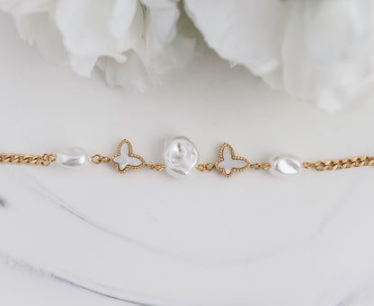 2 Butterflies & Pearls Bracelet