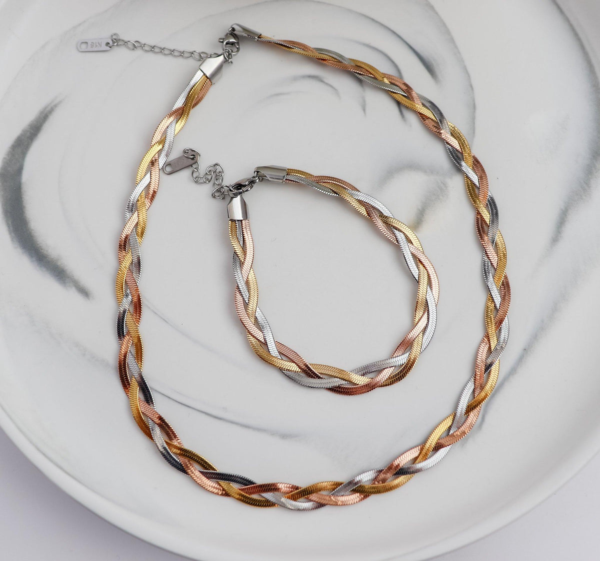 Three Strand Tricolor Snake Choker Necklace