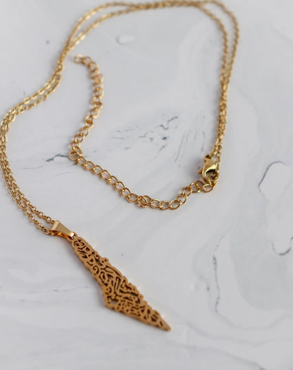 Lined Calligraphy Palestine Map Necklace