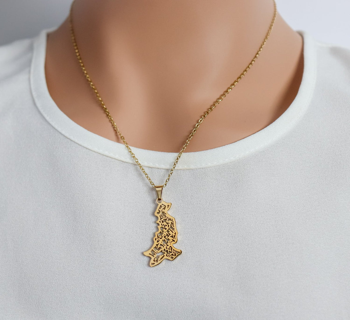 Calligraphy Pakistan Map Necklace