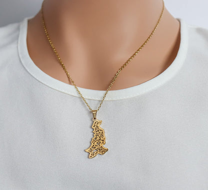 Calligraphy Pakistan Map Necklace