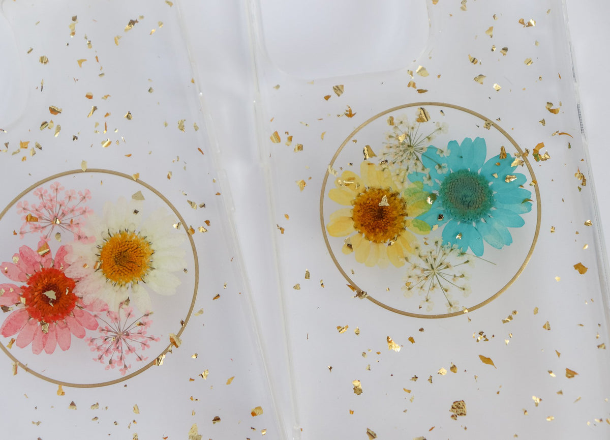Two Flowers Gold Circle iPhone Case