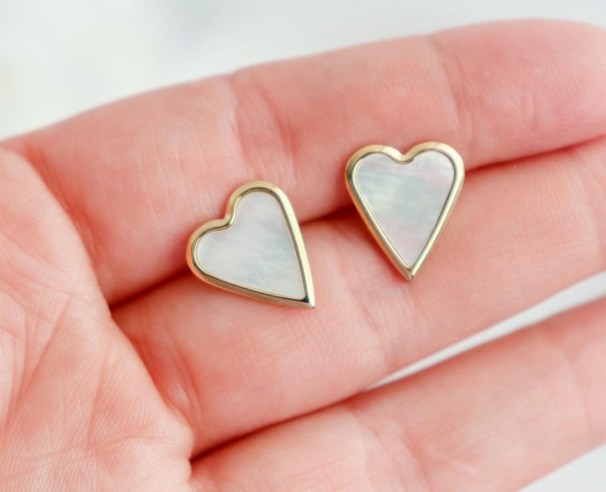 White, Black & Green Heart Stud Earrings