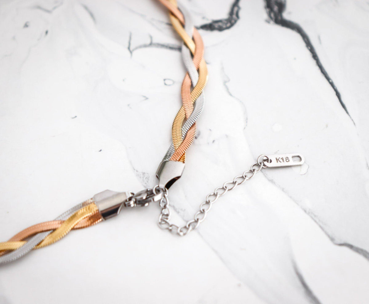 Three Strand Tricolor Snake Choker Necklace