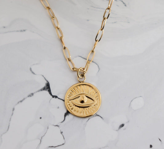 Evil Eye Double-Sided Coin Necklace