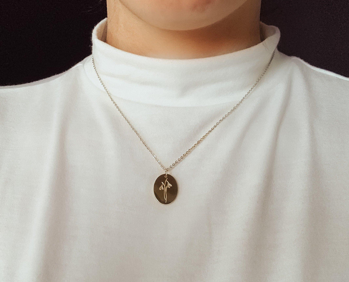 Oval Birth Month Flower Necklace