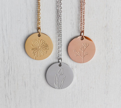 Birth Month Flower Pendant Necklace (Style 3)
