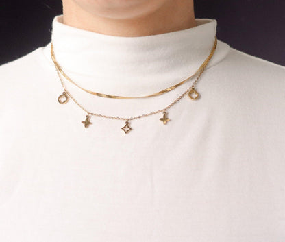 Clover Star Charm and Snake Chain Necklace